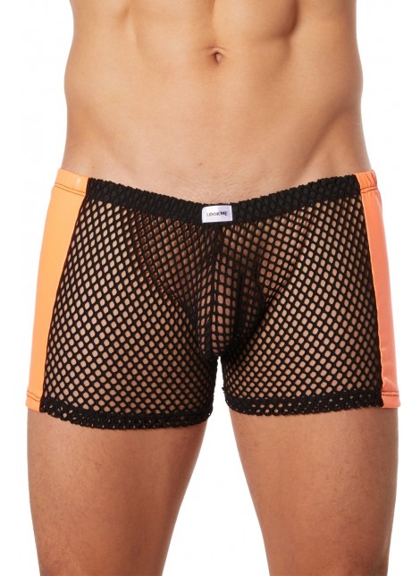 Boxer noir filet avec côtés simili cuir orange - LM911-67MBKO