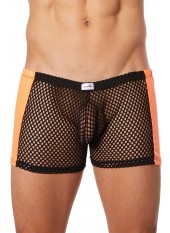 Boxer noir filet avec côtés simili cuir orange - LM911-67MBKO