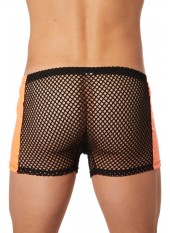 Boxer noir filet avec côtés simili cuir orange - LM911-67MBKO