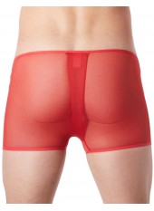 Boxer rouge sexy avec fermeture éclair et côtés style cuir et maille transparente - LM813-67RED