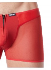 Boxer rouge sexy avec fermeture éclair et côtés style cuir et maille transparente - LM813-67RED