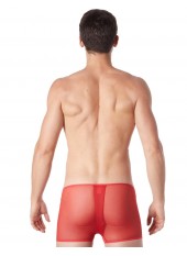 Boxer rouge sexy avec fermeture éclair et côtés style cuir et maille transparente - LM813-67RED