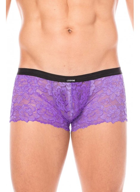 Mini-Pant violet en dentelle et simili cuir - LM2002-68PUR