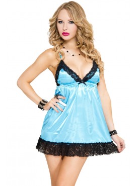 Nuisette turquoise satinée dentelle noire - ML56019TUR