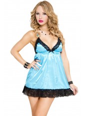 Nuisette turquoise satinée dentelle noire - ML56019TUR