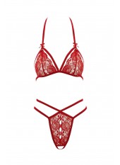 Soutien-gorge en dentelle rouge avec bonnets détachables et string - R221125430