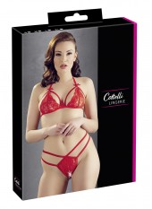 Soutien-gorge en dentelle rouge avec bonnets détachables et string - R221125430