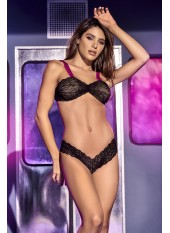 Ensemble deux pièces en dentelle noire et larges bretelles violettes imprimées - MAL8698BLK