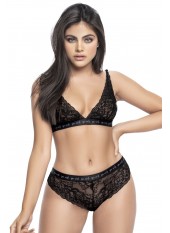 Ensemble deux pièces en dentelles florales noires - MAL8695BLK