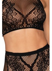 Ensemble Brassière fine résille et collant imprimé - DG0391BLK