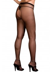 Collant noir nylon ouverture à l'entre-jambes et sur les fesses - DG0082BLK