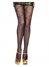 Collant noir fantaisie en résille avec imprimé socquette et petit nœud - MH50045BLK