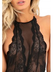 Body string dentelle noire dos nu et chaîne de cou avec retombées dans le dos - RECREN50003-BLK Reconditionné