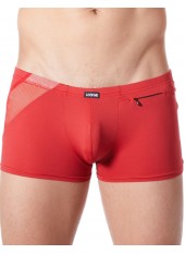 Boxer rouge sexy avec bandes fine résille et déco zippée - LM808-67RED