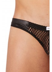 Slip noir filet avec bandes simili cuir - LM911-61MBLK