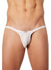 Slip échancré blanc simili cuir finement ajouré - LM811-61WHT