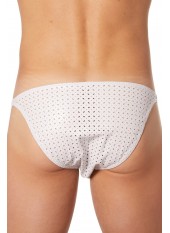 Slip échancré blanc simili cuir finement ajouré - LM811-61WHT