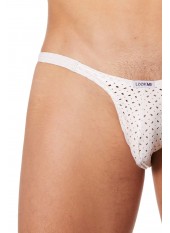 Slip échancré blanc simili cuir finement ajouré - LM811-61WHT