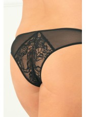 Tanga ouvert noir grande taille avec pièces dentelle sur les fesses - REN1141X-BLK