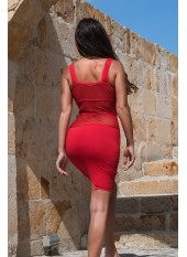 Robe sensuelle et habillée avec maille transparente rouge - LDP1RED