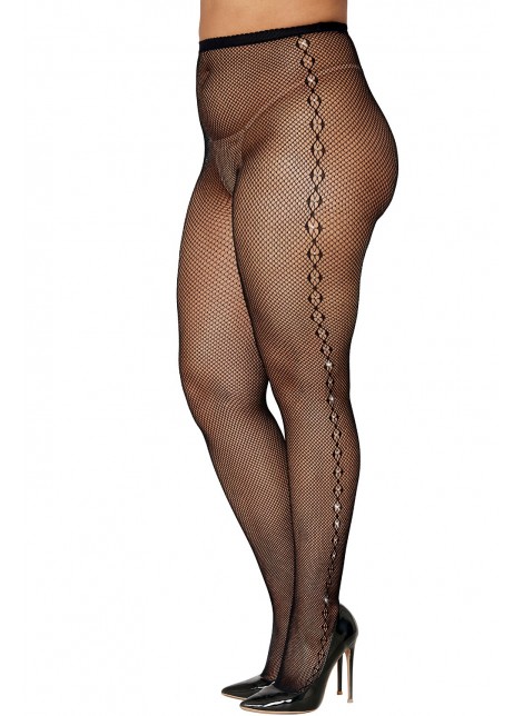 Collant résille grande taille avec dessin et strass sur les côtés - DG0436XBLK