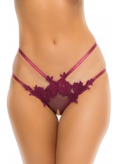 Panty rouge bordeaux ouvert à l'entrejambe - REN1169-BUR