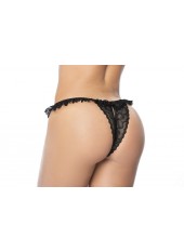 Culotte ouverte noire avec froufrou en dentelle - MAL119BLK