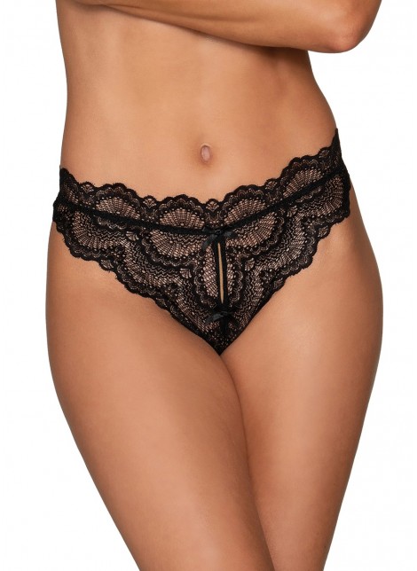 Tanga noir ouvert à l'entrejambe - DG1468BLK