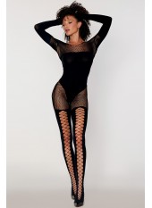 Bodystocking manches longues effet body et bas noir - DG0443BLK