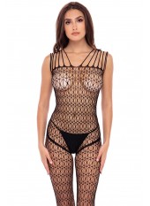 Bodystocking large maille ouvert à l'entrejambe - REN7095-BLK