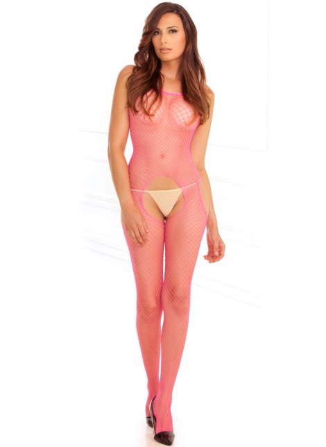 Bodystocking rose filet ouvert devant et derrière - REN7002-PNK