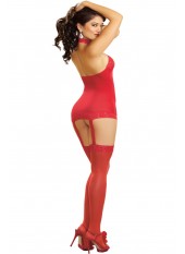 Bodystocking rouge effet guêpière avec dentelle - DG0035RED