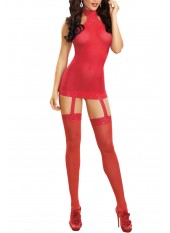 Bodystocking rouge effet guêpière avec dentelle - DG0035RED