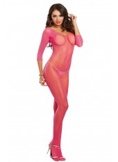 Bodystocking rose fluo résille ouvert à l'entre-jambes - DG0015HPK