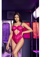 Body string en dentelle florale rose et bretelles larges élastiques - MAL8693HPK