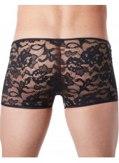 Boxer noir en fine dentelle avec légère transparence - LM706-67BLK