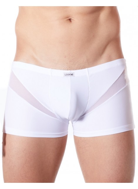 Boxer blanc sexy avec fine résille en V - LM805-67WHT