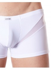 Boxer blanc sexy avec fine résille en V - LM805-67WHT