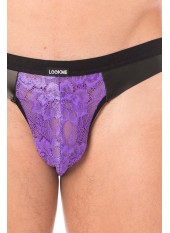 Jock violet en dentelle et simili cuir - LM2002-27PUR