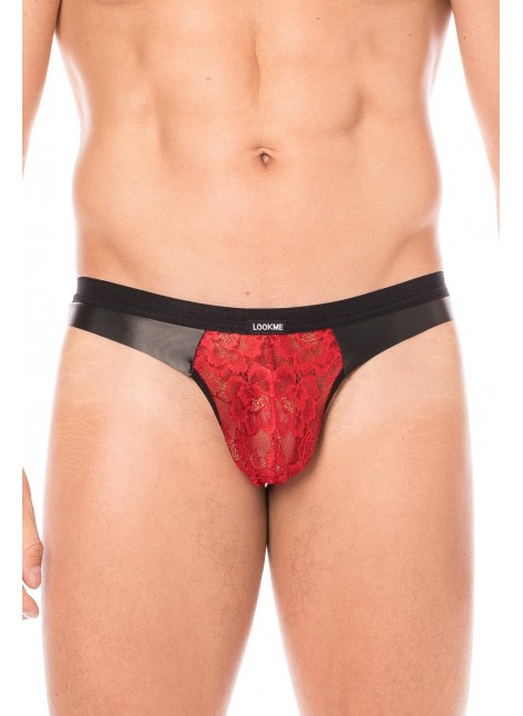 Jock rouge en dentelle et simili cuir - LM2002-27RED