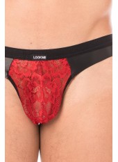 Jock rouge en dentelle et simili cuir - LM2002-27RED