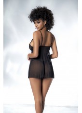 Babydoll en dentelle et résille noire ouvert sur le devant - MAL7501BLK