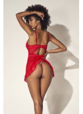 Nuisette en dentelle et résille rouge avec string assorti - MAL7507RED