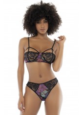 Deux-en-un, nuisette et ensemble trois pièces noir, tissu fleur exotique - MAL7496PRT