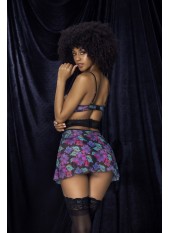 Deux-en-un, nuisette et ensemble trois pièces noir, tissu fleur exotique - MAL7496PRT