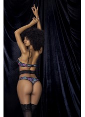 Deux-en-un, nuisette et ensemble trois pièces noir, tissu fleur exotique - MAL7496PRT