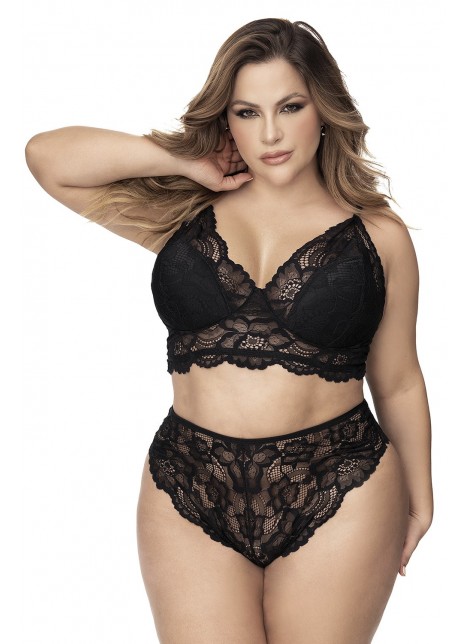 Lingerie grande taille, soutien-gorge et culotte en fibres recyclées - MAL8796XBLK