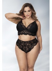 Lingerie grande taille, soutien-gorge et culotte en fibres recyclées - MAL8796XBLK