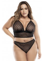 Soutien-gorge, string et jupe, grande taille, résille noire - MAL8776XBLK