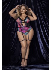 Body noir, grande taille, imprimé fleurs exotiques - MAL8774XPRT